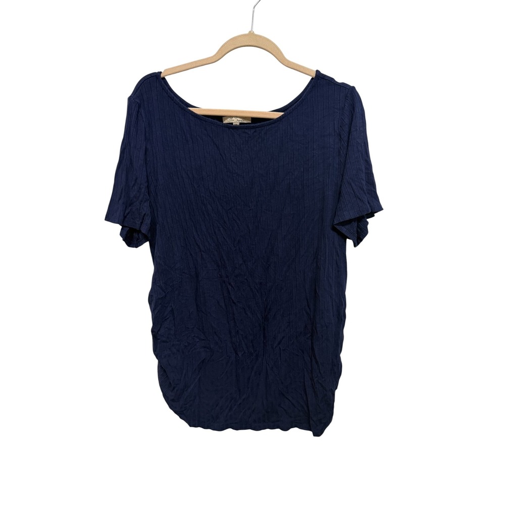 Les Serein Maternity Top XXL Navy Blue Ribbed Ruched Side Tunic Pregnancy